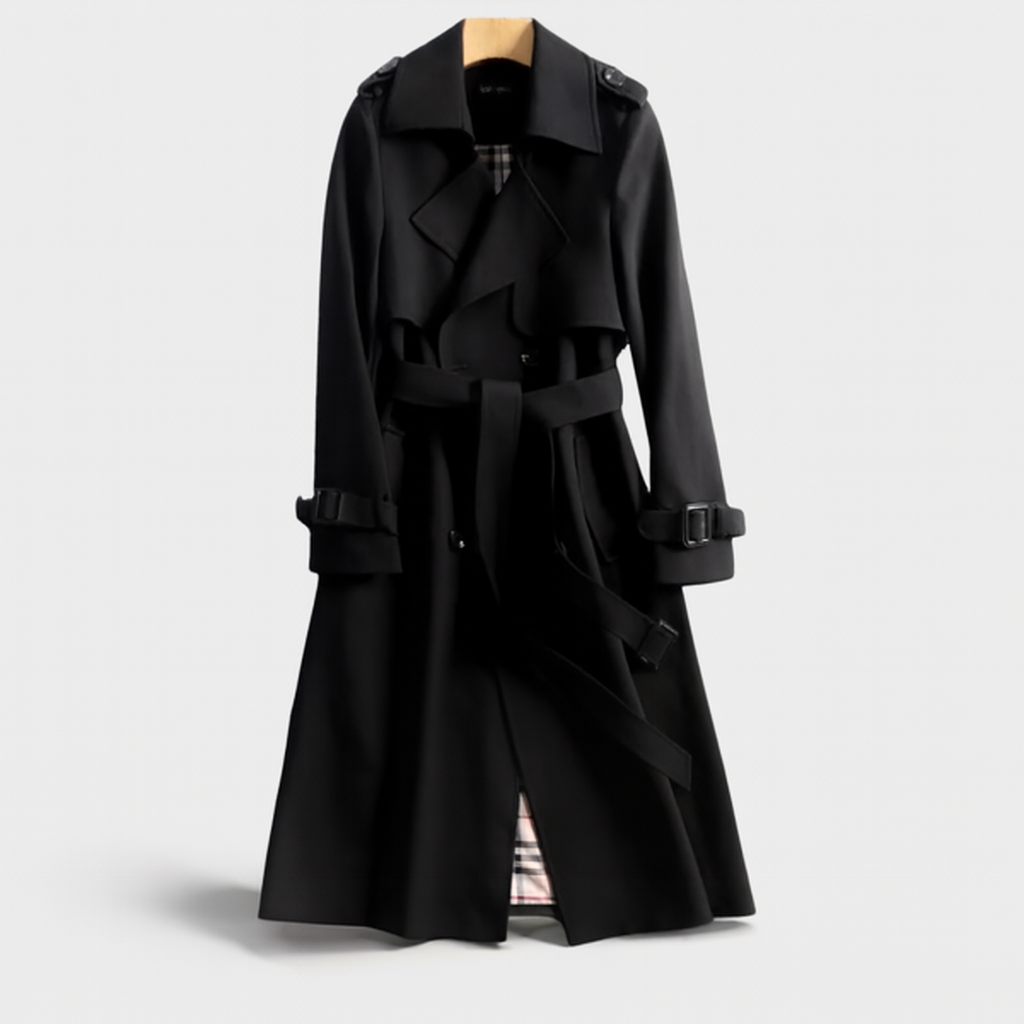 Emily – Lange Trenchcoat met Voorzijde Knoopsluiting en Ceintuur Velani