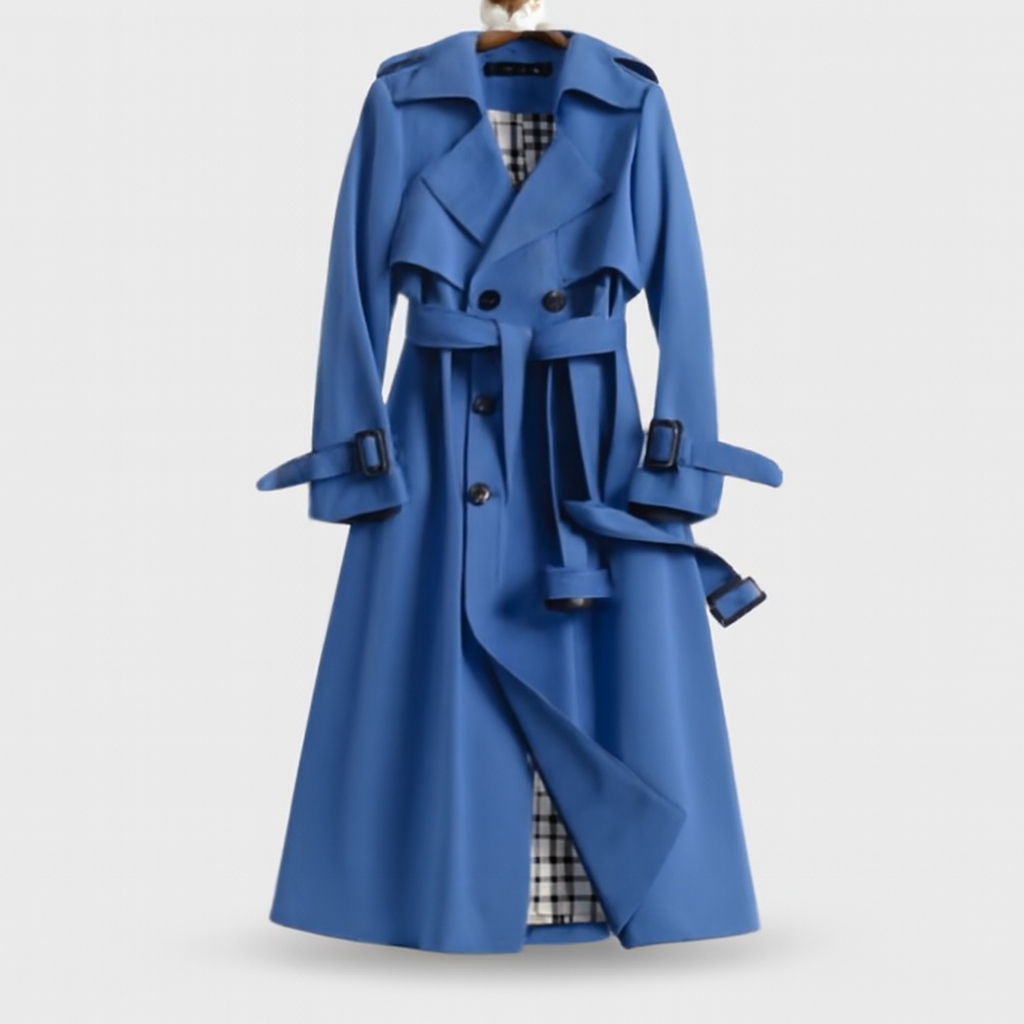 Emily – Lange Trenchcoat met Voorzijde Knoopsluiting en Ceintuur Velani