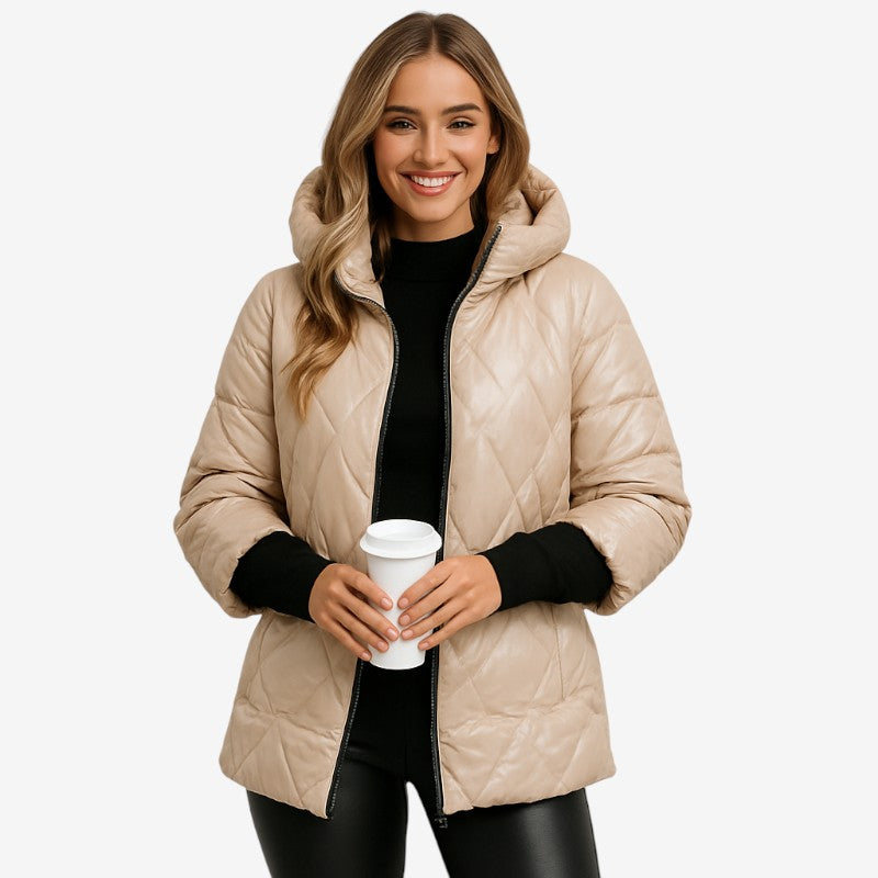 Riley – Patchwork Jas met Capuchon Lange Mouwen en Ritssluiting Velani