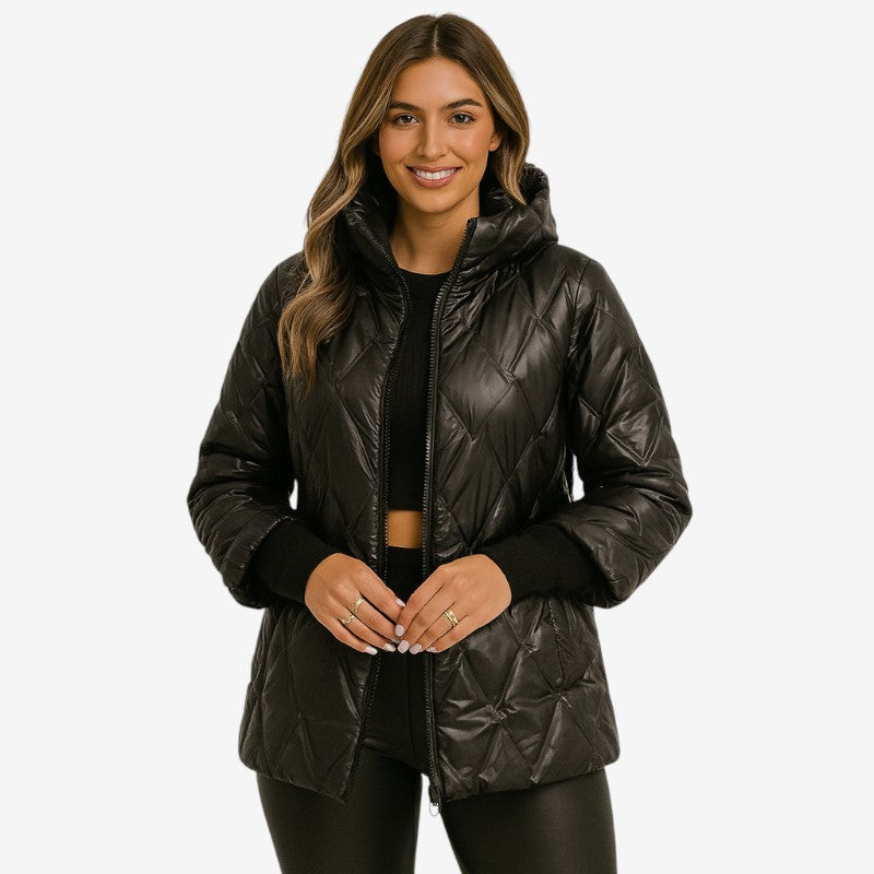 Riley – Patchwork Jas met Capuchon Lange Mouwen en Ritssluiting Velani