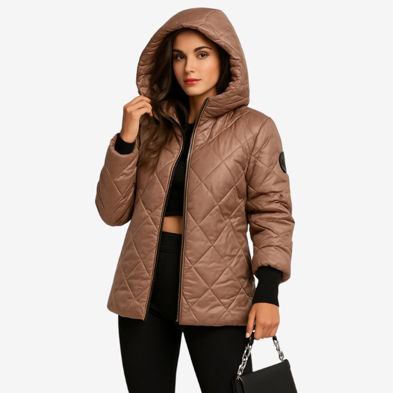 Riley – Patchwork Jas met Capuchon Lange Mouwen en Ritssluiting Velani