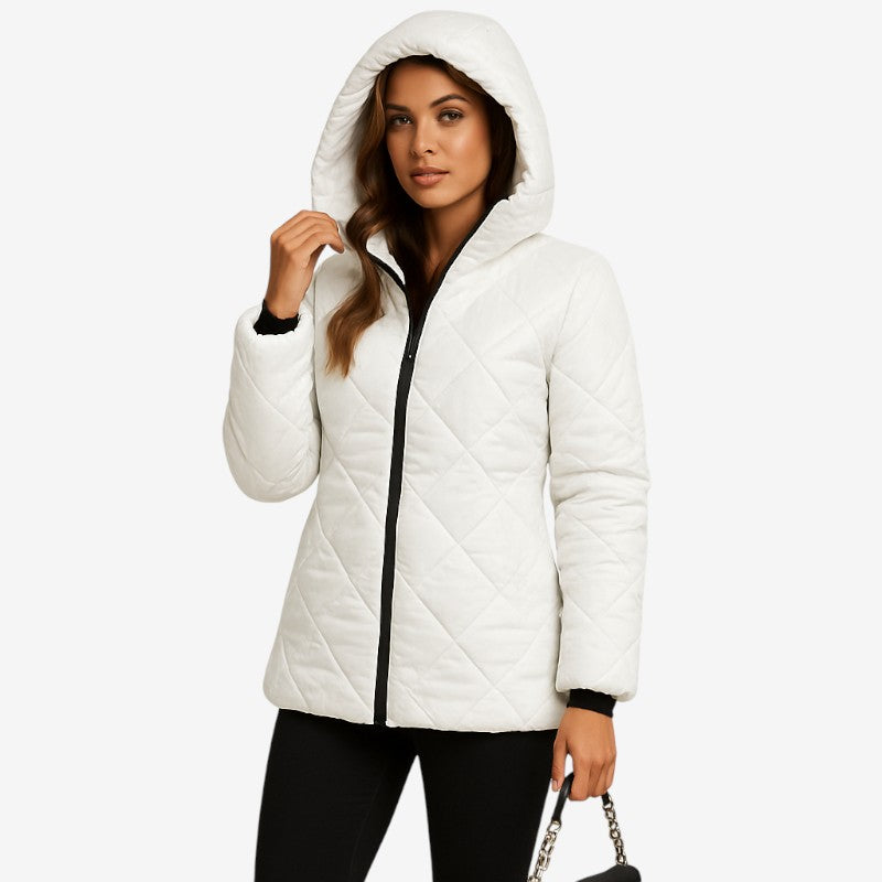 Riley – Patchwork Jas met Capuchon Lange Mouwen en Ritssluiting Velani