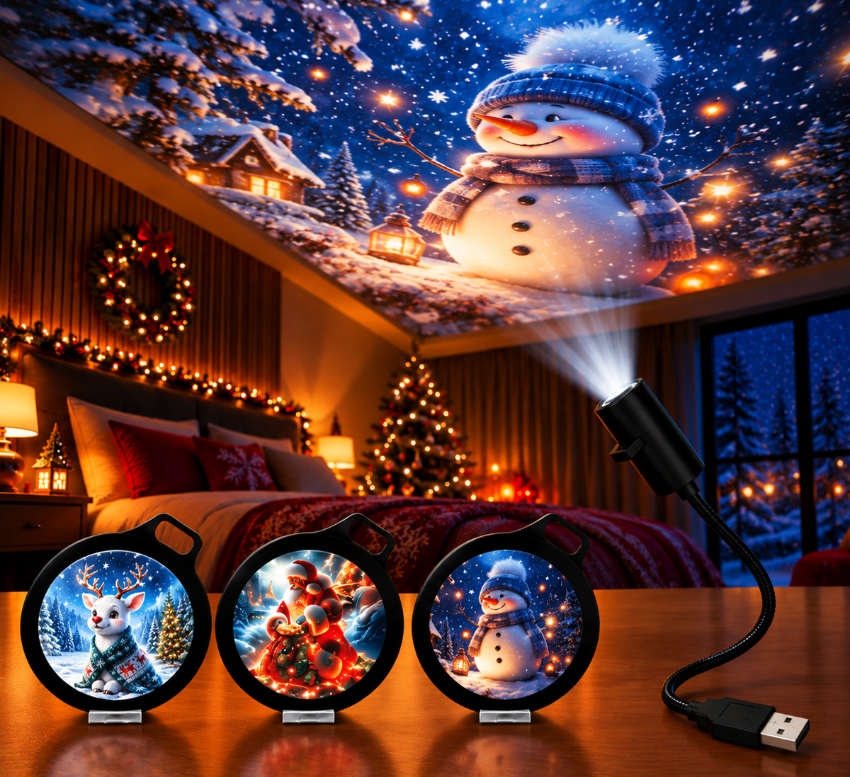 GlowMerry - USB LED Christmas Projector Lamp with Festive Patterns