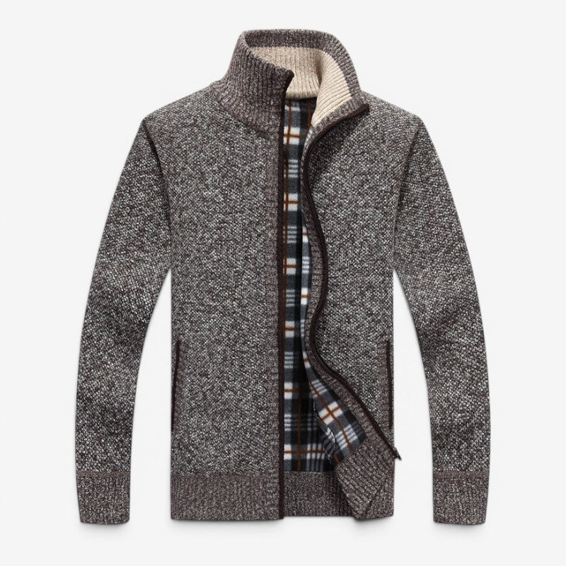 Men's Stylish Zip-Up Cardigan Jacket with Stand Collar