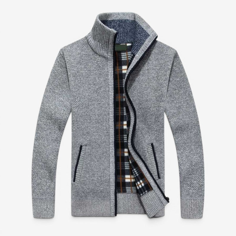 Men's Stylish Zip-Up Cardigan Jacket with Stand Collar