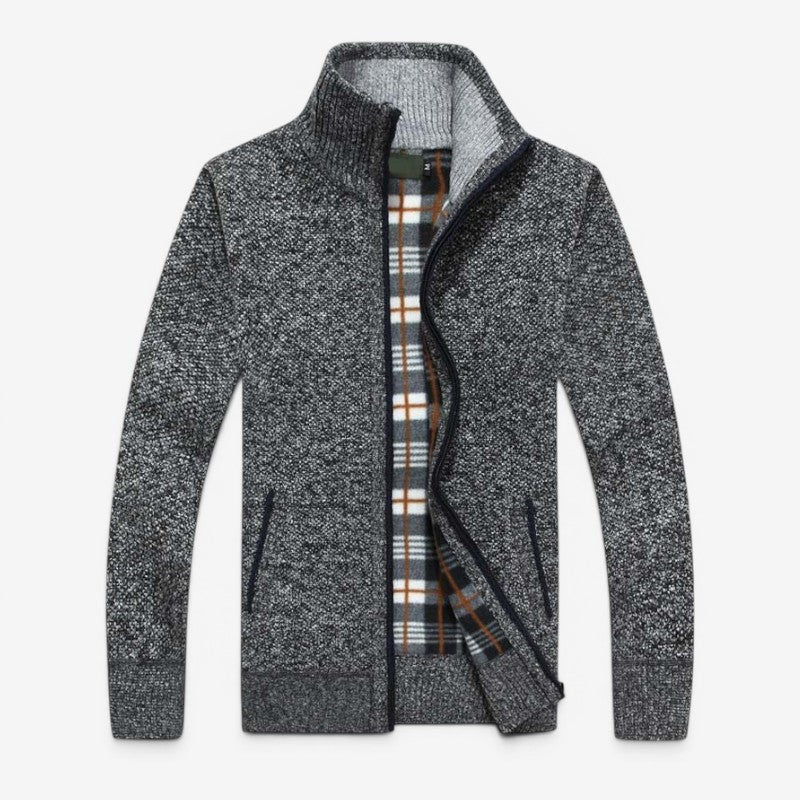 Men's Stylish Zip-Up Cardigan Jacket with Stand Collar