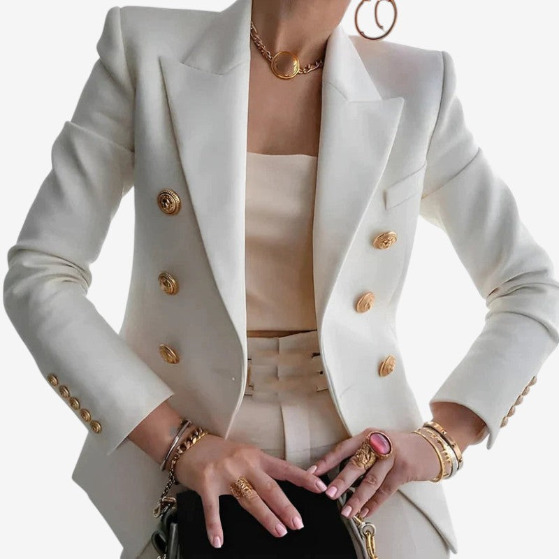 Women Structured Shoulder Blazer with Button Closure