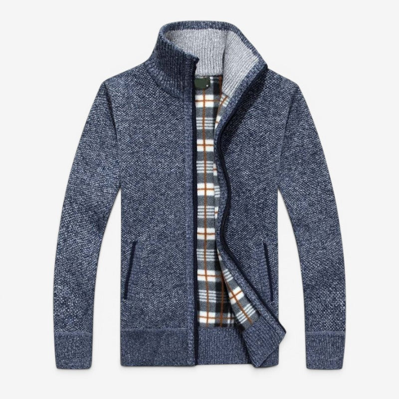 Men's Stylish Zip-Up Cardigan Jacket with Stand Collar