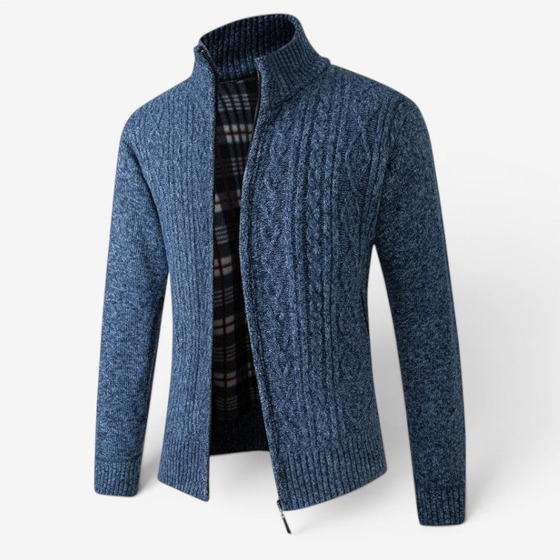 Men's Stylish Zip-Up Cardigan Jacket with Stand Collar