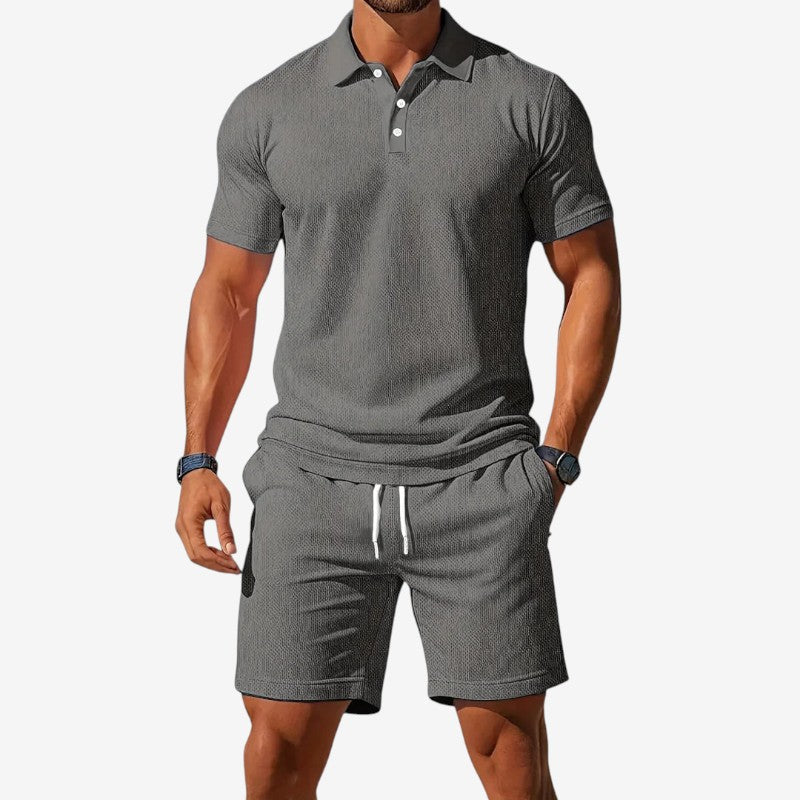 Men's Polo Shirt and Shorts Two-Piece Set