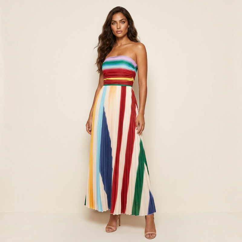 Vibrant Pleated Maxi Dress for Women