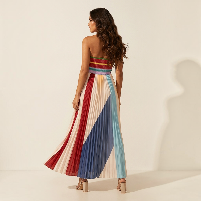Vibrant Pleated Maxi Dress for Women