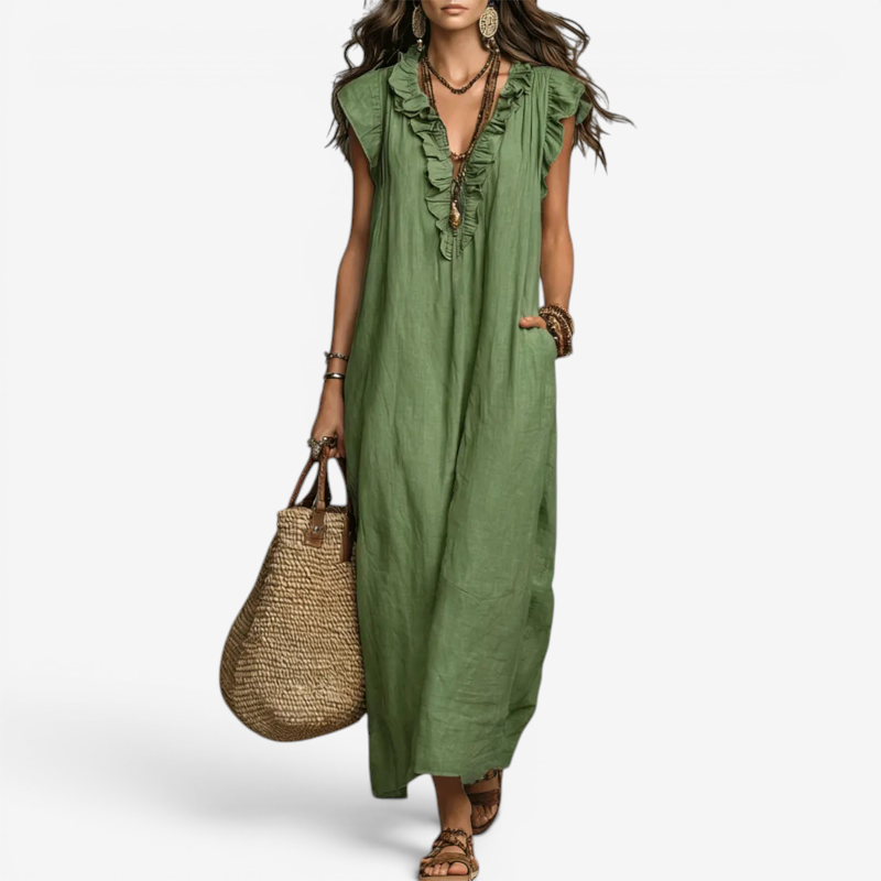 Elegant Ruffle V-Neck Sleeveless Sundress for Women