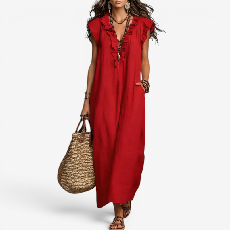 Elegant Ruffle V-Neck Sleeveless Sundress for Women