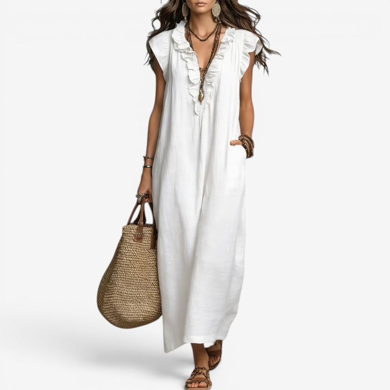 Elegant Ruffle V-Neck Sleeveless Sundress for Women