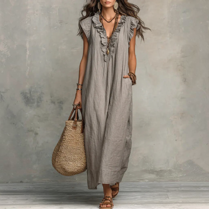 Elegant Ruffle V-Neck Sleeveless Sundress for Women