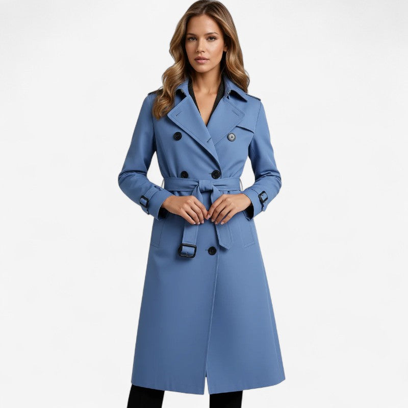 Sarah – Lange Trenchcoat met Ceintuur Knopensluiting en Lange Mouwen Velani
