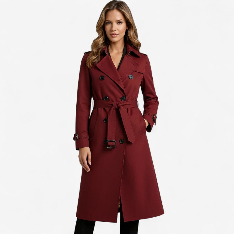 Sarah – Lange Trenchcoat met Ceintuur Knopensluiting en Lange Mouwen Velani