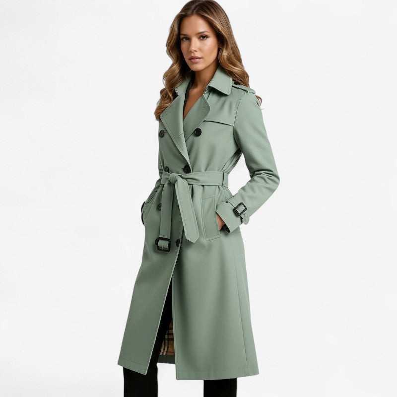 Sarah – Lange Trenchcoat met Ceintuur Knopensluiting en Lange Mouwen Velani