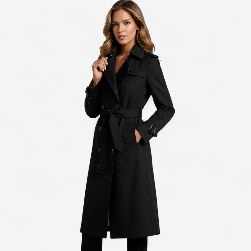 Sarah – Lange Trenchcoat met Ceintuur Knopensluiting en Lange Mouwen Velani