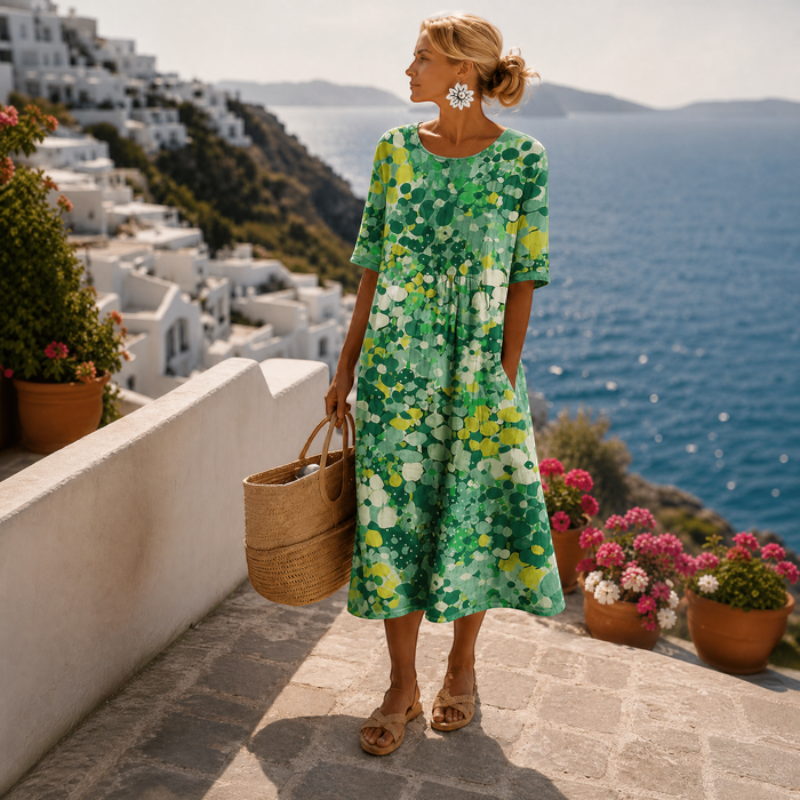 Women's Floral Maxi Dress with Half Sleeves