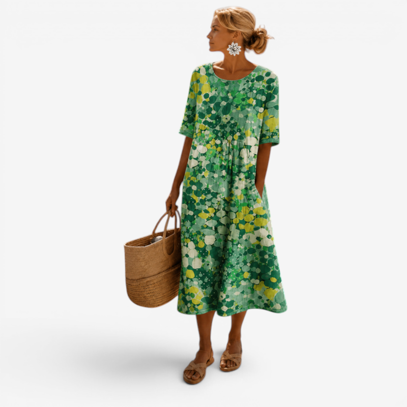 Women's Floral Maxi Dress with Half Sleeves