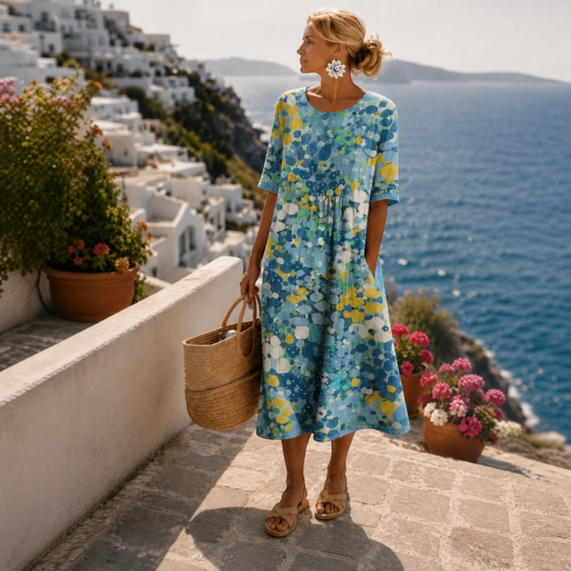 Women's Floral Maxi Dress with Half Sleeves