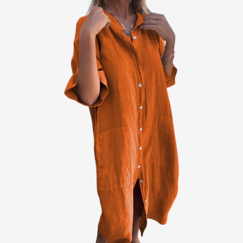 Women's Button Down Midi Dress with Long Sleeves