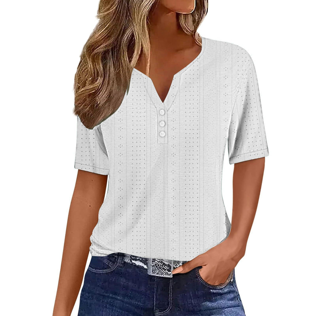 Laura – Korte Mouwen Blouse met V-Hals en Knopen Velani