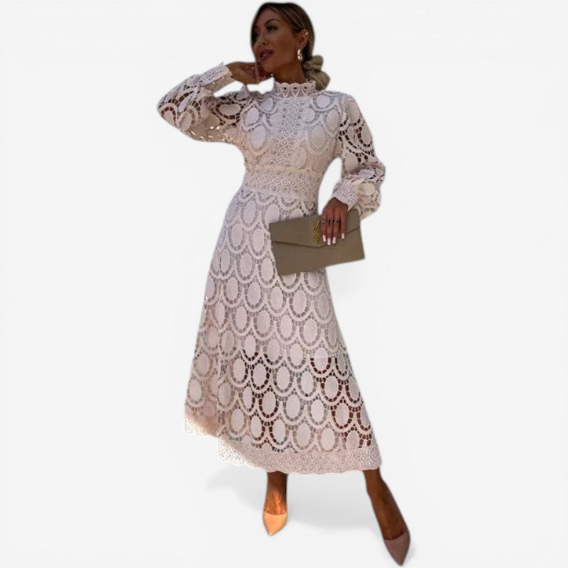 Women’s long sleeve openwork lace straight dress