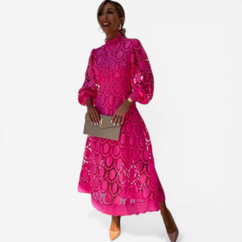 Women’s long sleeve openwork lace straight dress