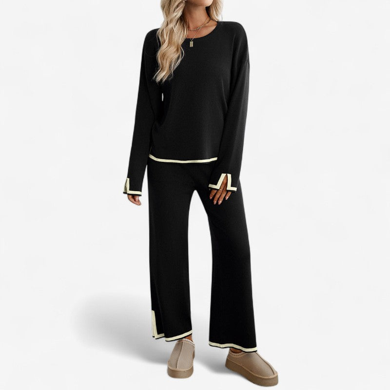 Therisa – Stijlvolle tweedelige set met wijde broek en gespleten manchetten Velani