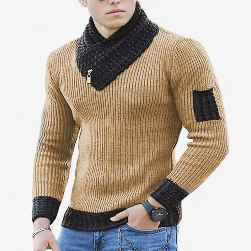 Albert – Slim fit trui met lange mouwen, sjaalkraag en rits Velani