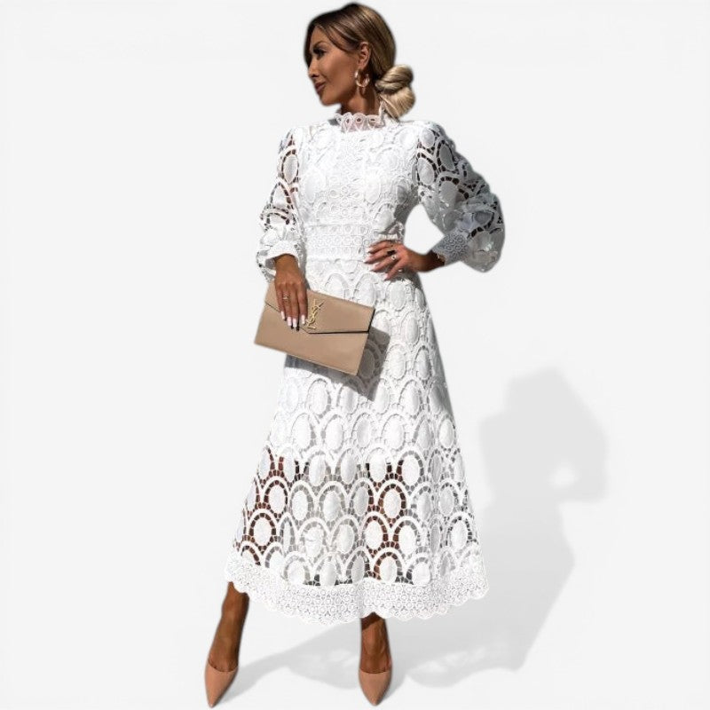 Women’s long sleeve openwork lace straight dress