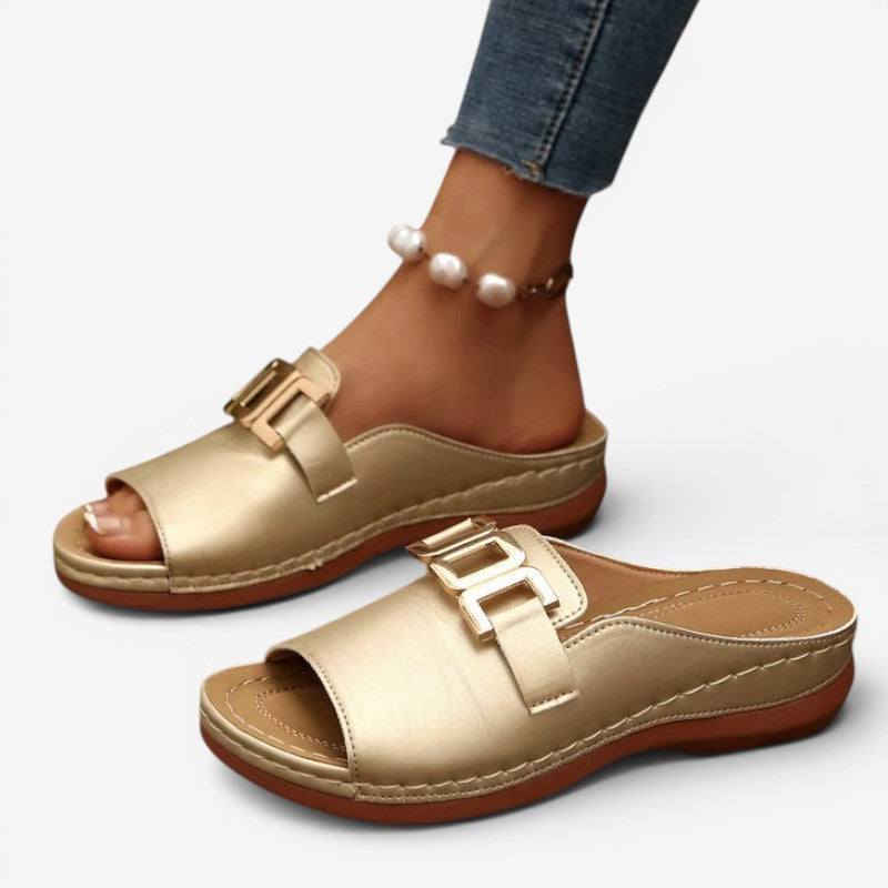 Women's Wedge Sandals with Decorative Buckle