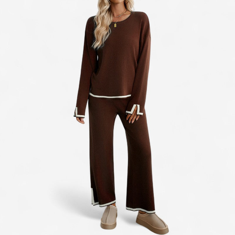 Therisa – Stijlvolle tweedelige set met wijde broek en gespleten manchetten Velani