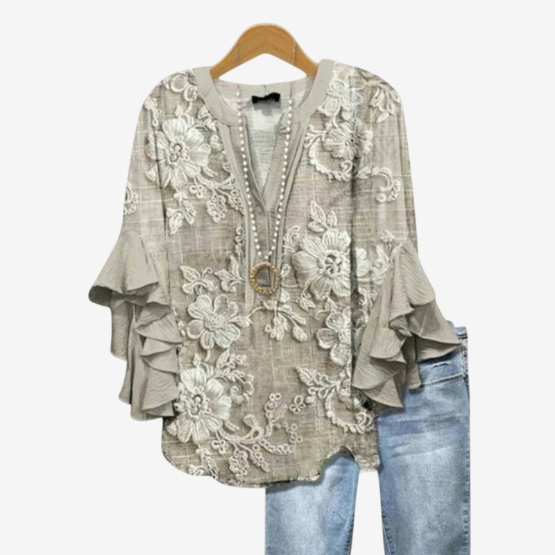 Elegant Women's Printed Blouse with Deep V Neck