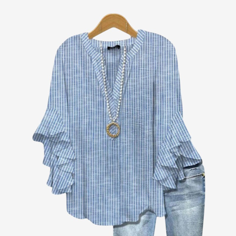 Elegant Women's Printed Blouse with Deep V Neck