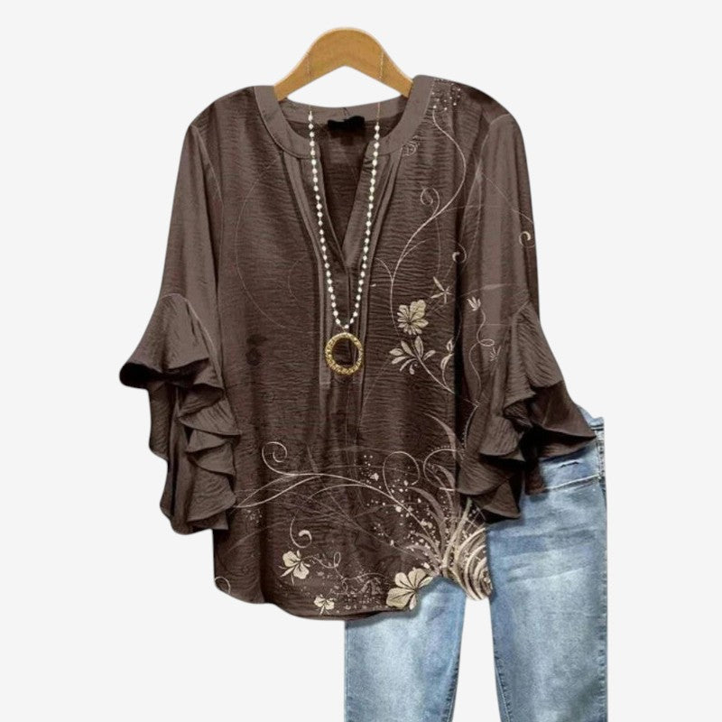 Elegant Women's Printed Blouse with Deep V Neck