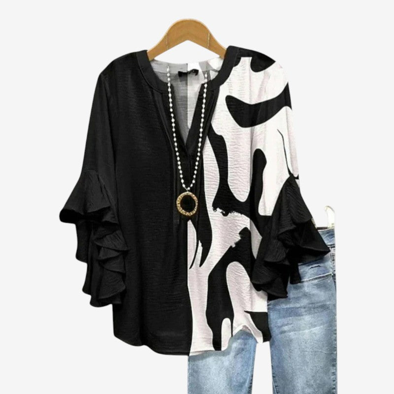 Elegant Women's Printed Blouse with Deep V Neck