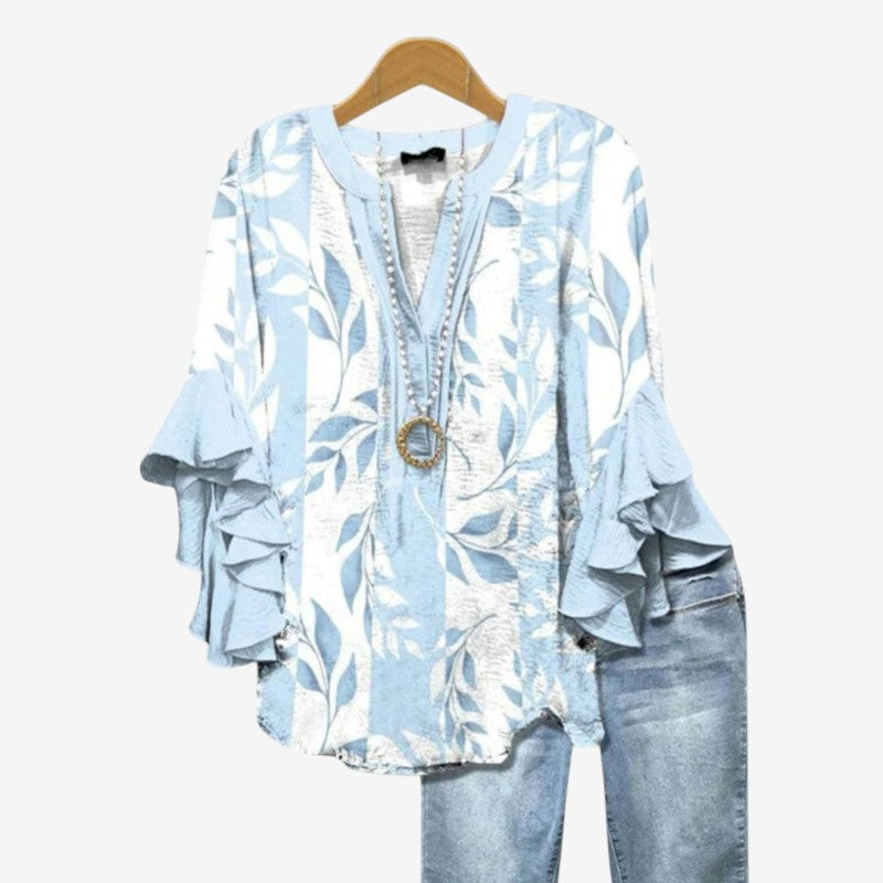 Elegant Women's Printed Blouse with Deep V Neck