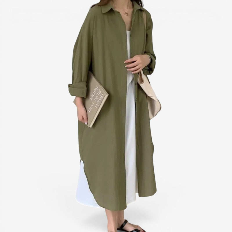 Chic Women's Long Sleeve Midi Shirt Dress