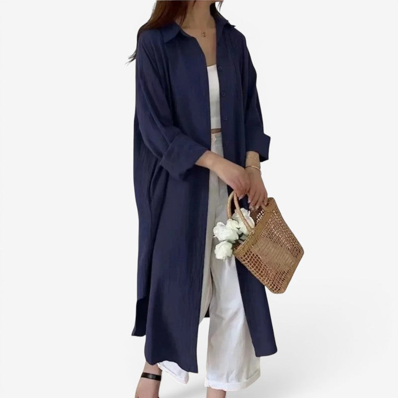 Chic Women's Long Sleeve Midi Shirt Dress