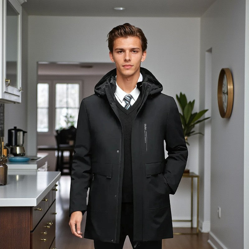 Daniel – Long Sleeve Coat with Hoodie and Pocket Design