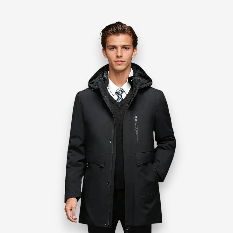 Daniel – Long Sleeve Coat with Hoodie and Pocket Design