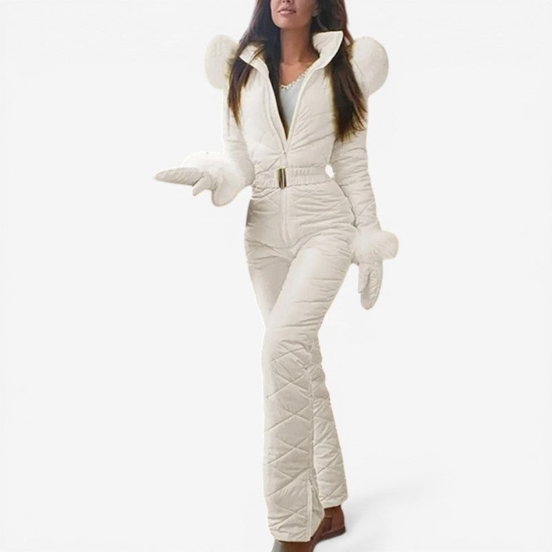 Women Ski Suit with Zipper Front and Stand Collar