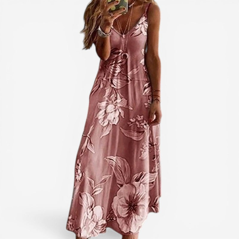 Isabella – Sleeveless V Neck Printed Dress with Loose Fit