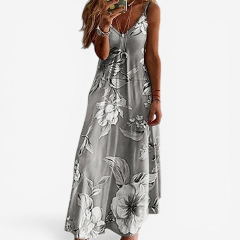 Isabella – Sleeveless V Neck Printed Dress with Loose Fit