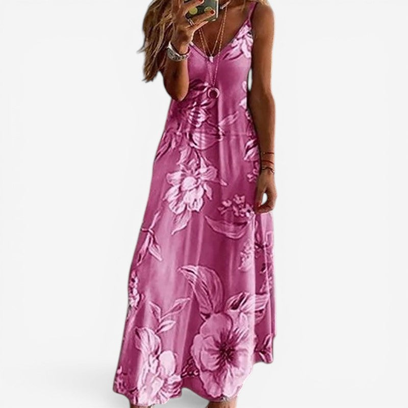 Isabella – Sleeveless V Neck Printed Dress with Loose Fit