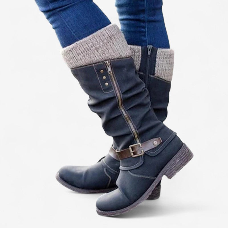 Zafira – Kniehoge laarzen met gesp en zijrits Velani